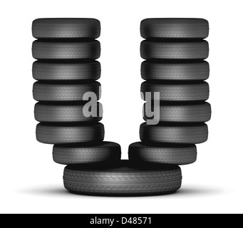 Letter U from stacked tire Stock Photo