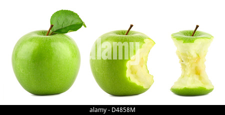 row of green granny smith apples on white background Stock Photo