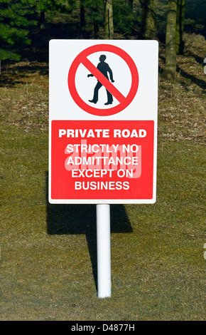 'PRIVATE ROAD STRICTLY NO ADMITTANCE EXCEPT ON BUSINESS', warning sign.Tata Steel, Shapfell limestone works, Shap, Cumbria, U.K. Stock Photo