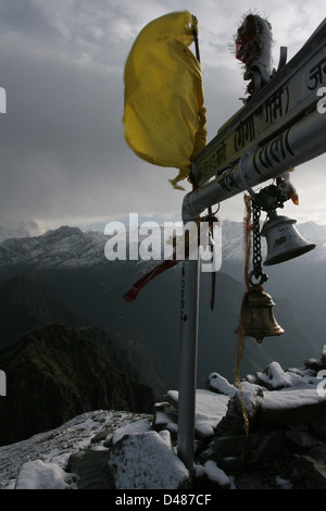 The peak of Chandrashila, the lowest Himalayan peak that is named (4100m), in the heart of the Garhwal mountains. Stock Photo