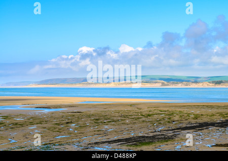 The Taw and Torridge estuary at Appledore with Braunton Burrows in the distance. Devon, England. Stock Photo