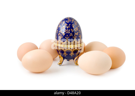 The Easter eggs and casket for jewelry Stock Photo