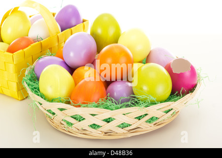 Easter eggs in baskets Stock Photo