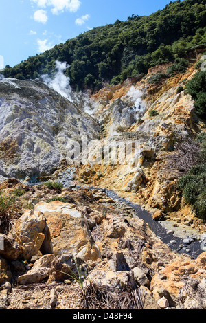 Sulphur springs from the active volcano at La Soufriere, St Lucia Stock Photo