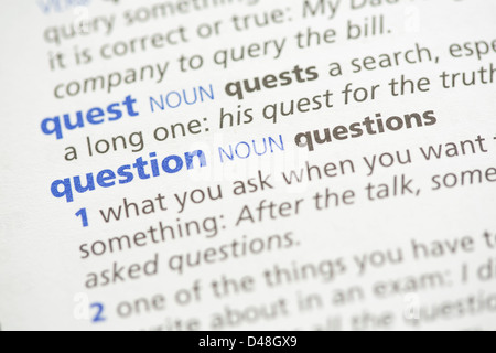 Quest And Question Definition Stock Photo Alamy