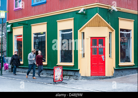 Colourful painted corrugated iron clad buildings in Reykjavik Iceland Stock Photo