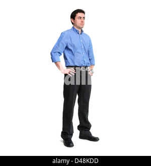 Full length portrait of a man with hands on his hips isolated on white background Stock Photo