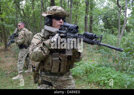 Members of the US Customs and Border Protection Quick Reaction Force conduct routine training at the Advanced Training Center, August 17, 2012 in Harper's Ferry, Virginia. Stock Photo