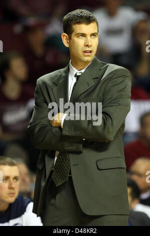 March 8, 2013 - Amherst, Massachusetts, United States - March 7, 2013: Butler Bulldogs head coach Brad Stevens during the NCAA basketball game between the Massachusetts Minutemen and Butler Bulldogs at the Mullins Center. Butler defeated Massachusetts 73-62. Anthony Nesmith/CSM Stock Photo