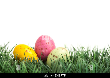 Small easter eggs nestled in the grass Stock Photo