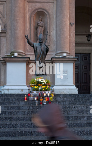 Warsaw, Poland, Statue of Pope John Paul II in front of the Saints Stock Photo