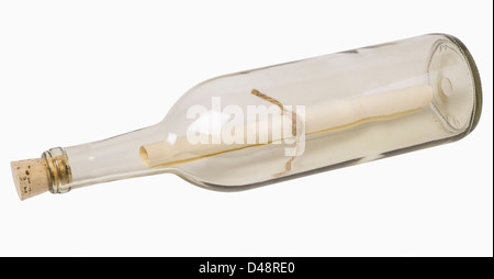 Note in a bottle, isolated on white, includes clipping path Stock Photo