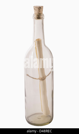 Note in a bottle, isolated on white, includes clipping path Stock Photo