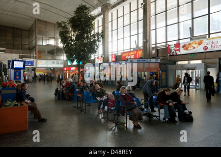 Warsaw, Poland, travelers waiting in the hall on the main station Warszwa Centralna Stock Photo