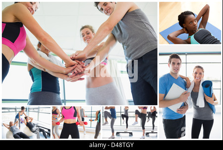 Collage of people at the gym Stock Photo