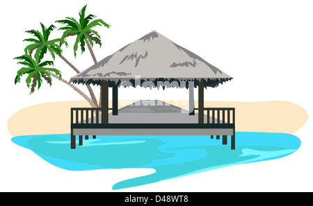 Maldives island resort illustration isolated on white background  Stock Photo