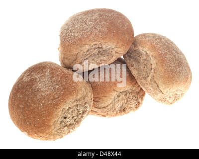 Group Of Freshly Baked Brown Wholemeal Bread Rolls, Isolated Against White Background, With No People Stock Photo