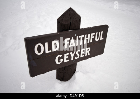 Sign at the Old Faithful geyser, Yellowstone National Park, Wyoming, United States Stock Photo