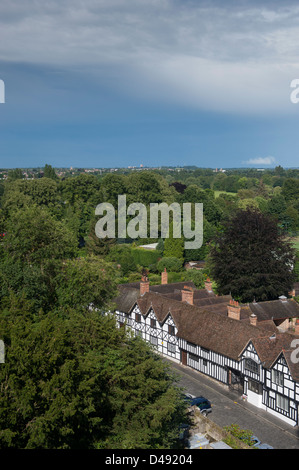 Old Tudor timber framed buildings in Warwick, near the Castle. England. Stock Photo