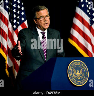 Simi Valley, California, USA. 8th March 2013.  Former Florida Governor JEB BUSH speaks about immigration and other current topics of debate at the Ronald Reagan Library.(Credit Image: Credit:  Brian Cahn/ZUMAPRESS.com/Alamy Live News) Stock Photo