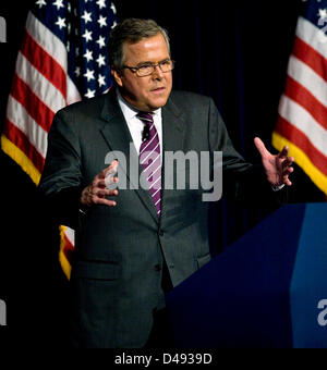 Simi Valley, California, USA. 8th March 2013.  Former Florida Governor JEB BUSH speaks about immigration and other current topics of debate at the Ronald Reagan Library.(Credit Image: Credit:  Brian Cahn/ZUMAPRESS.com/Alamy Live News) Stock Photo