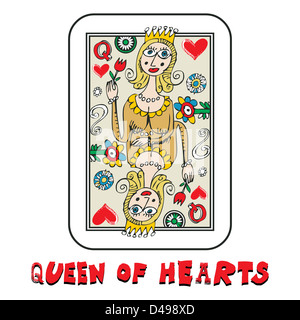 hand drawn deck of cards, doodle queen of hearts Stock Photo