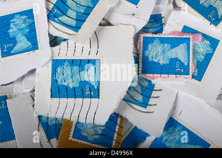 Used 2nd Class Postage Stamps Stock Photo