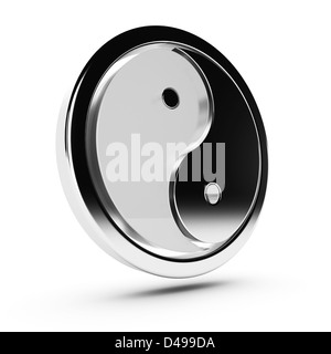 yin yang modern 3d symbol with one part made in glass and the other one made in metal Stock Photo