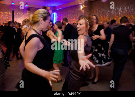 Berlin, Germany, Swing Dancing guests at dinner in Clärchens Ballhaus ...