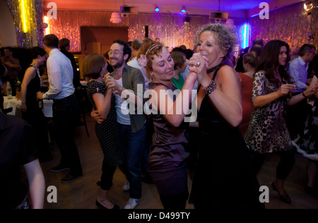 Berlin, Germany, Swing Dancing guests at dinner in Clärchens Ballhaus ...