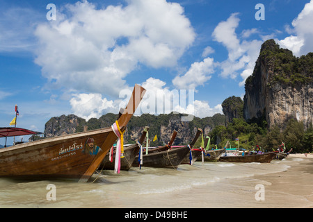 Long tail boat on the Railay beach, Krabi, Thailand Stock Photo