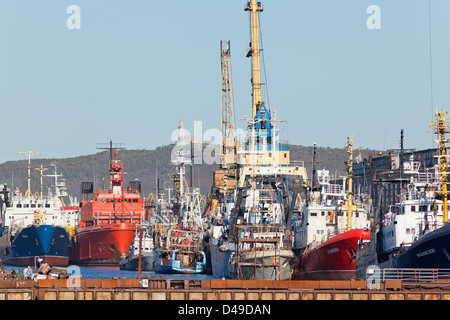 Ships in the Russian port of Murmansk Stock Photo