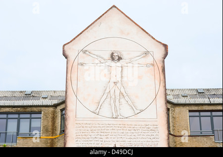 Berlin, Germany, Vitruvian man by Leonardo da Vinci from a drainpipe Stock Photo