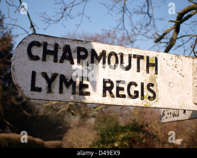 Sign to Charmouth and Lyme Regis Stock Photo