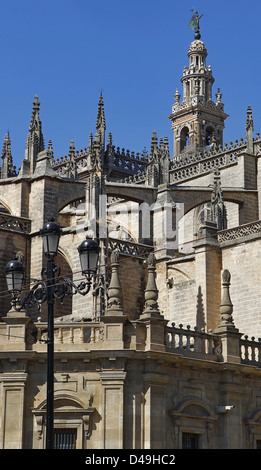 Seville, Spain, view over the church roof for Giralda of Seville Cathedral Stock Photo