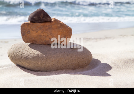 A cairn on the beach in Big Sur, California, USA. Stock Photo