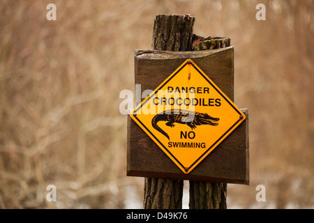 danger crocodiles,  sign warning Stock Photo