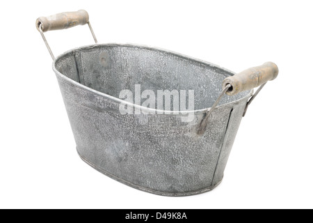 Houseware: old, time-worn, rusty zinc-coated washbowl, isolated on white background Stock Photo