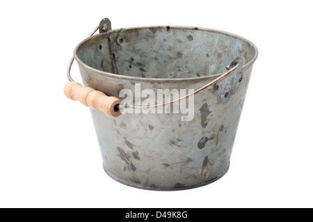 Houseware: old, time-worn, rusty zinc-coated bucket, isolated on white background Stock Photo