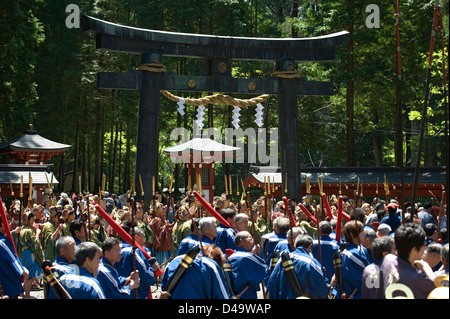 Participants gathering at Futarasan Shrine for the annual spring Shunki Reitaisai festival in Nikko, Tochigi, Japan. Stock Photo