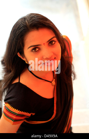 Modern Indian woman in Sari Stock Photo