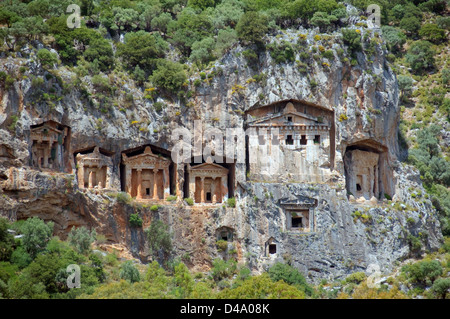 Lycian rock tombs, burial place in the rocks in Ancient city Kaunos, Dalyan Delta, Turkish Aegean, Turkey, Asia Stock Photo