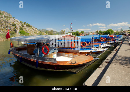 Dalyan river in front of the rock tombs of Caunos or Kaunos near Marmaris, Turkish Aegean Coast, Turkey, Asia Stock Photo