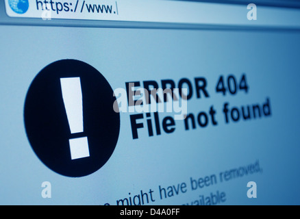 Closeup of 404 Error Sign in Internet Browser on LCD Screen Stock Photo