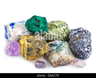 collection of minerals isolated Stock Photo