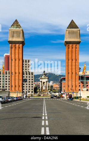 The Venetian Towers at the Espanya Square in Barcelona, Spain Stock Photo