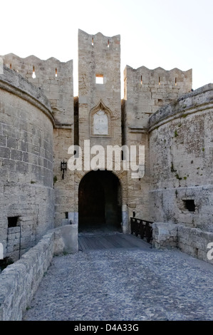 Rhodes. Greece. The imposing 16th century d’Amboise gate in the Walls of the Knights. Stock Photo