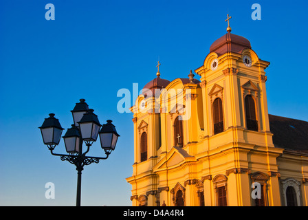 Timisoara, Romania: Union Square with Roman Catholic Episcopal Church in background Stock Photo