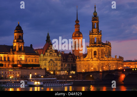 Dresden Hofkirche Nacht - Dresden Catholic Court Church night 08 Stock Photo