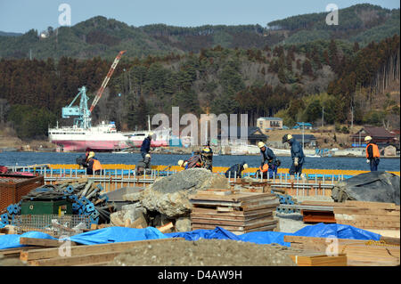 March 9, 2013, Kesennuma, Japan - Reconstruction efforts continue at this fishing port of Kesennuma, Miyagi Prefecture, on March 9, 2013, nearly two years after the port was devastated in the March 11 diaster. Two years ago on March 11, the Magnitude 9.0 earthquake and ensuing tsunami struck the nation's northeast region, leaving more than 15,000 people dead and ravaging wide swaths of coastal towns and villages.  (Photo by Natsuki Sakai/AFLO) Stock Photo